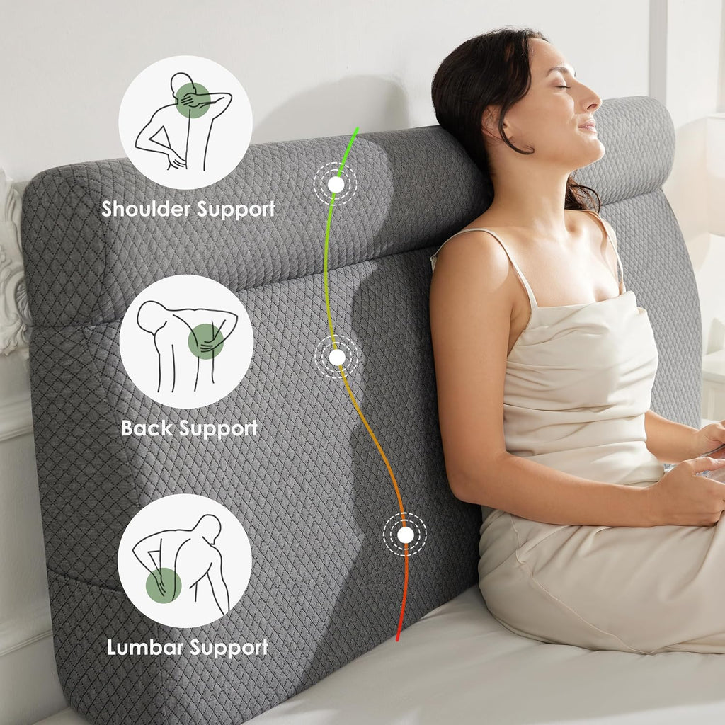 Headboard Pillow Twin Wedge Memory Foam Pillow Headboard with Head Rest One-Piece Ergonomic Linen Upholstered Backrest Cushion for Back…