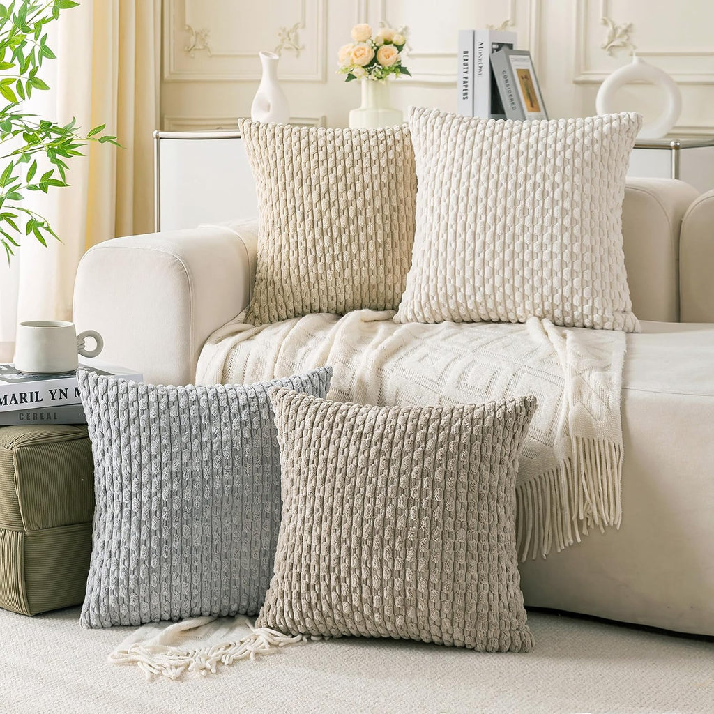 Cozoomy Set of 4 Neutral Decorative Throw Pillow Covers 26x26 Inch Corduroy Pillow Covers for Bed Couch Sofa Living Room Soft Square Cushio…