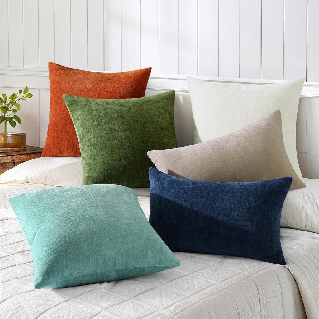 decorUhome Chenille Aqua Haze Throw Pillow Covers 16x16 Inch Set of 2, Decorative Soft Couch Pillow Covers Solid Dyed Accent Farmhouse Neut…