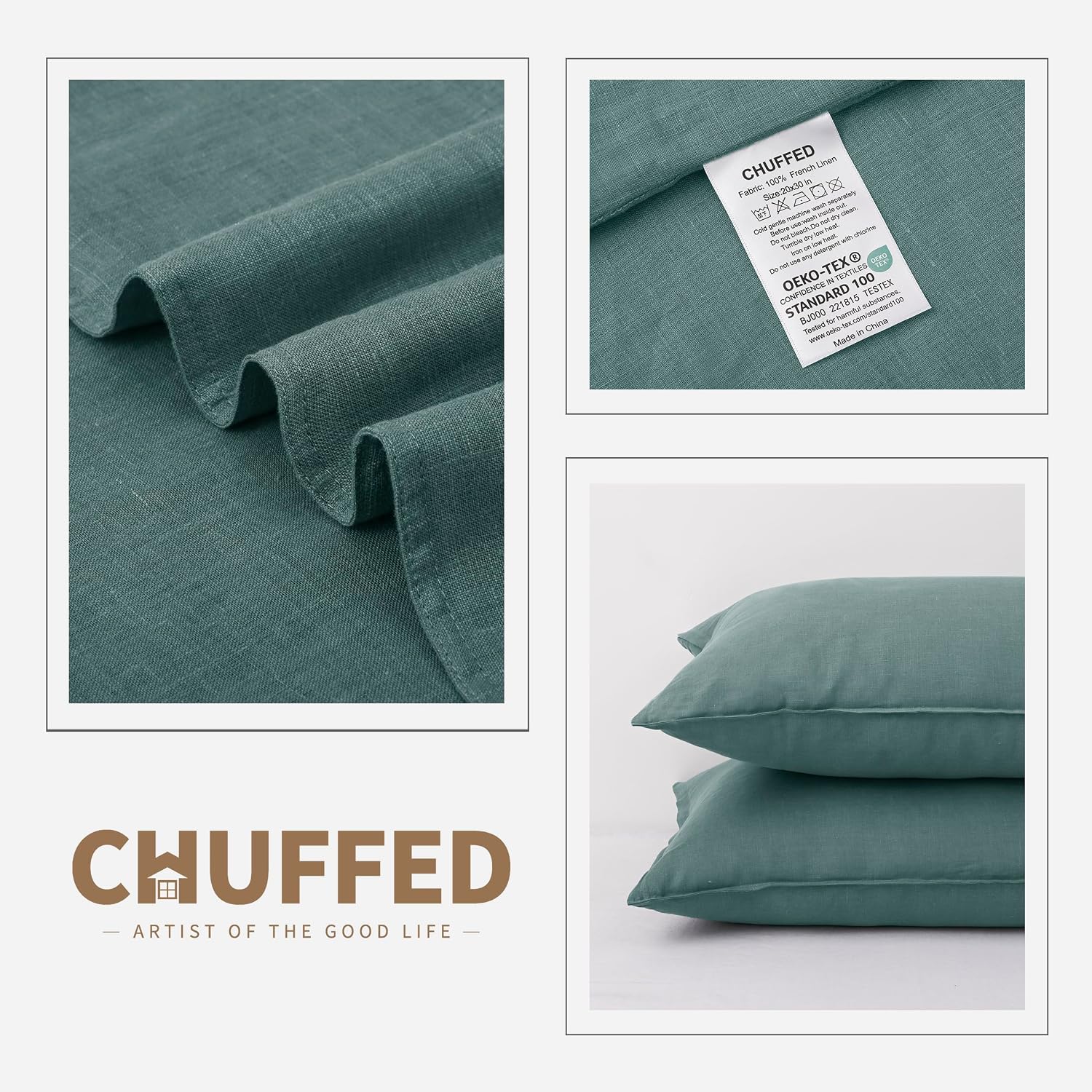 Chuffed Linen Pillow Cases 2 Pack 100% Linen Standard Pillowcases, Breathable and Cooling Washed Pillow Shams with Zipper Closure, 20x26 In…