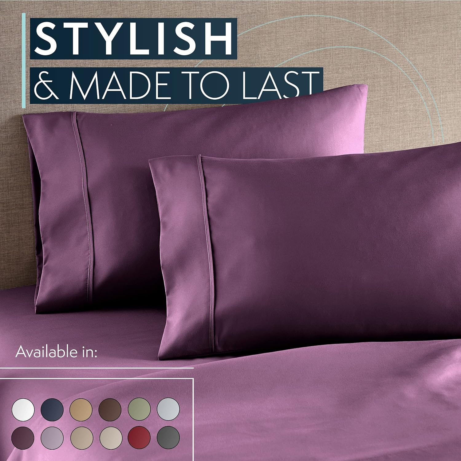 HCCollection HC Collection Queen Pillow Cases Set of 2- Microfiber, Extra Soft Pillowcases - easy maintenance & Machine Washable - Purple…