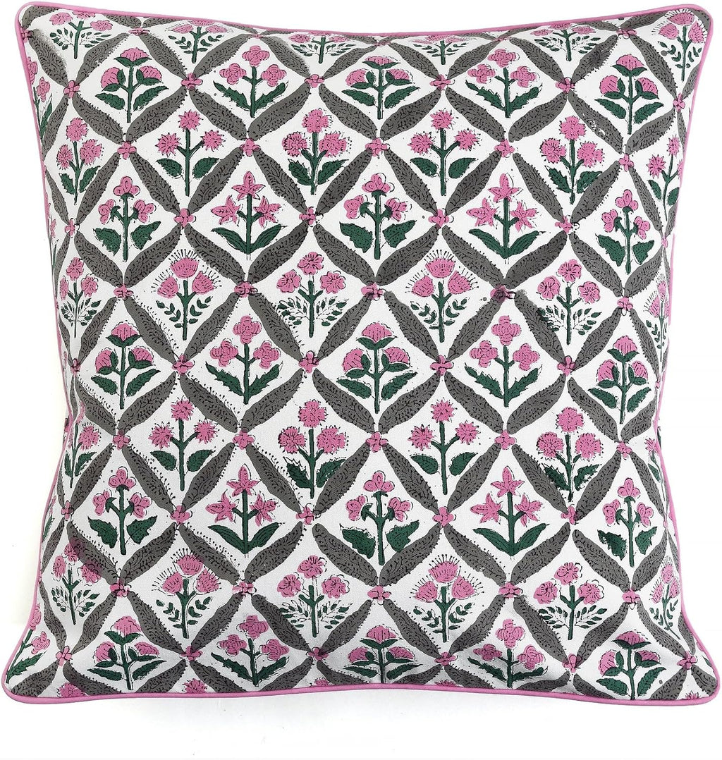 Ridhi Block Print Pink and White Pillow Cover 20" x 20" (Pack of 2) Decorative Couch Pillows for Living Room, Chic Boho Cute Outdoor Pillow…