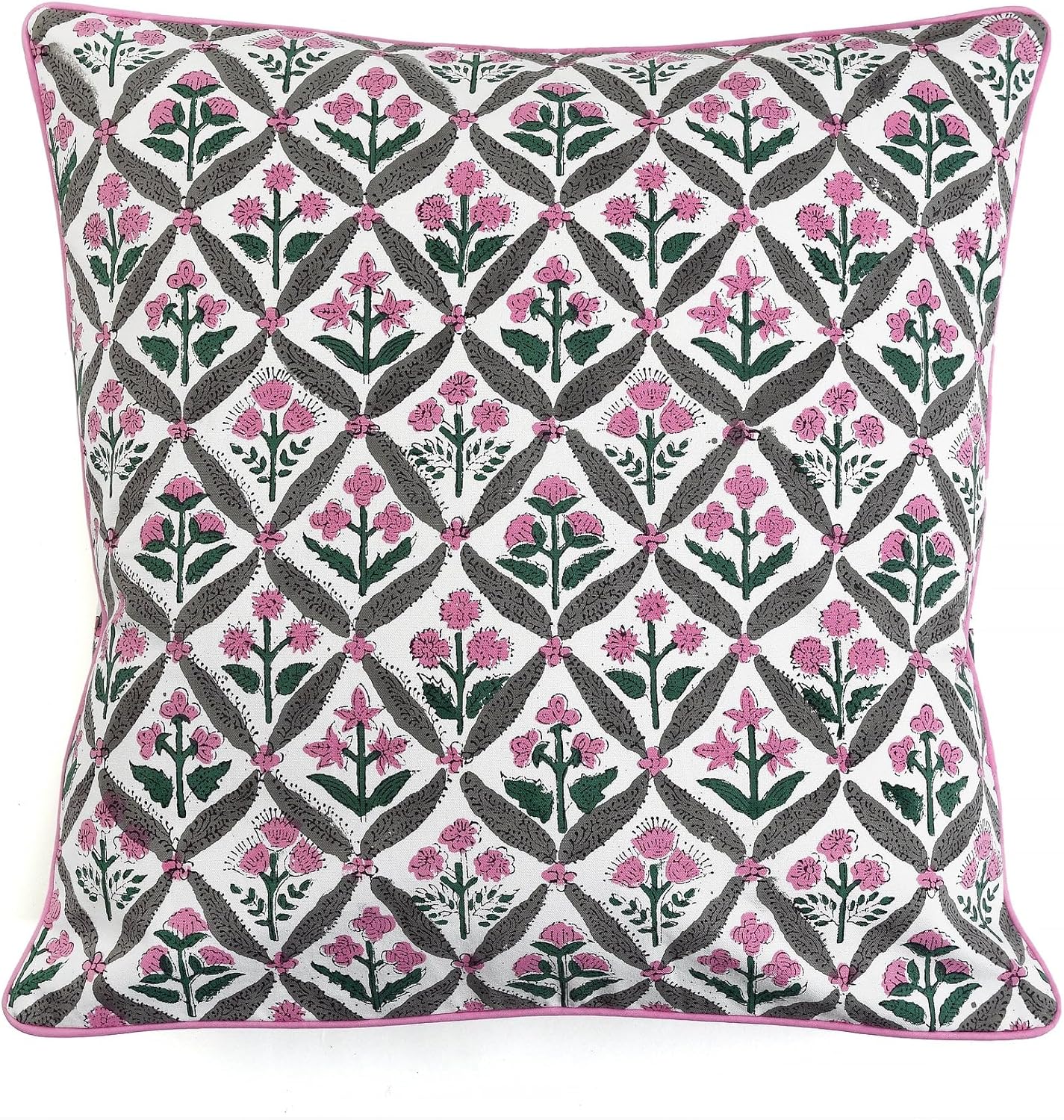 Ridhi Block Print Pink and White Pillow Cover 20" x 20" (Pack of 2) Decorative Couch Pillows for Living Room, Chic Boho Cute Outdoor Pillow…