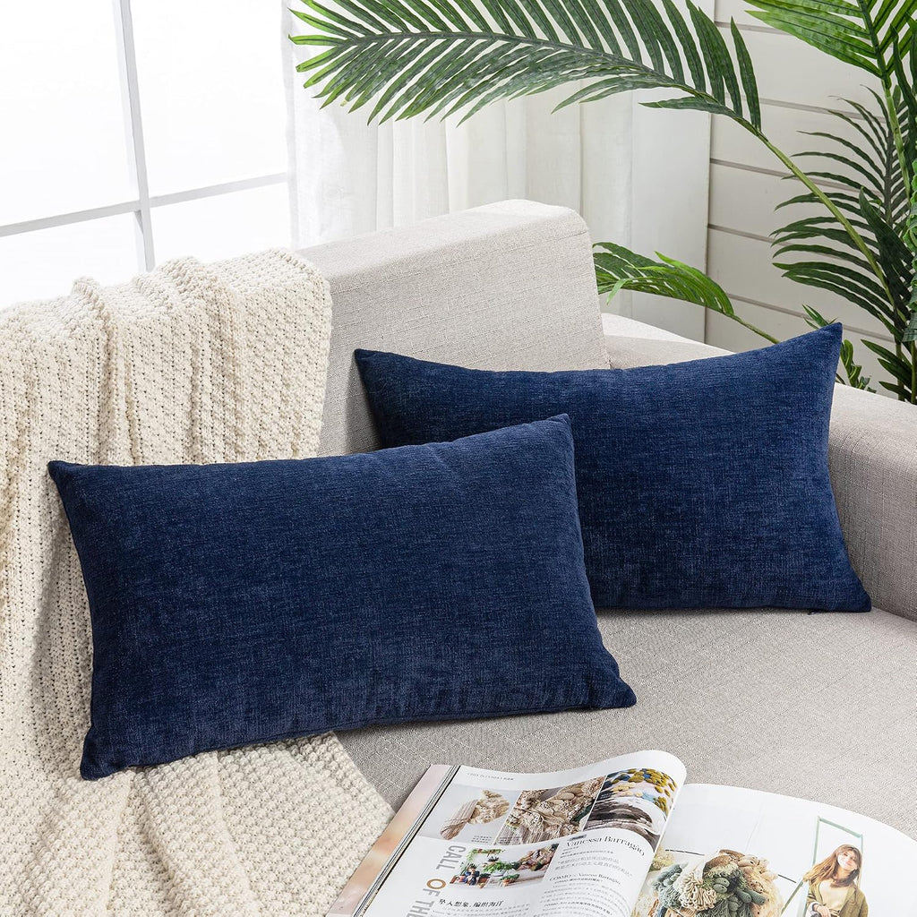 Gawamay Lumbar Support Pillow Decorative Rectangle Throw Pillow Covers 12"x20" Inch Set of 2, Soft Chenille Pillowcase for Living Room Bedr…