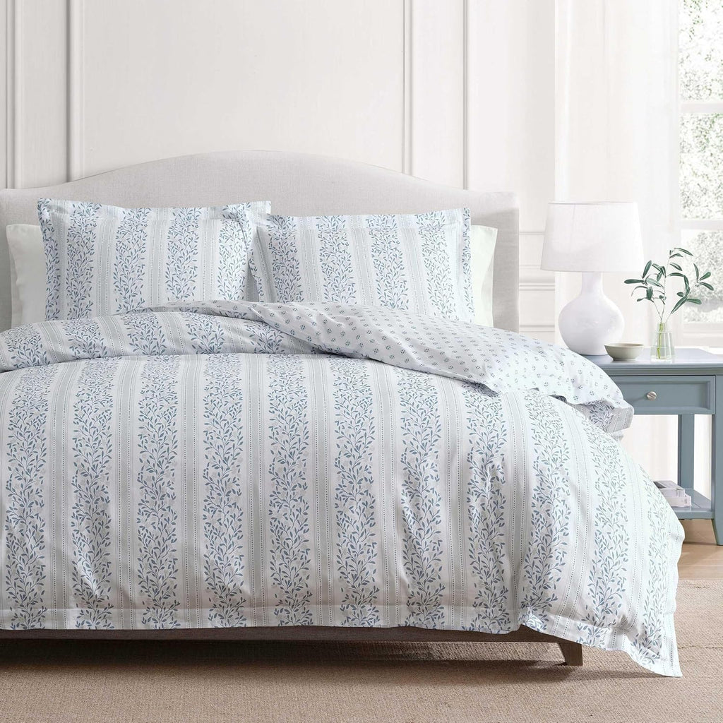 MarthaStewart Martha Stewart - Queen Duvet Cover Set, 100% Smooth & Silky Sateen Cotton Bedding, 3 Piece Striped Bedding with Matching Pill…