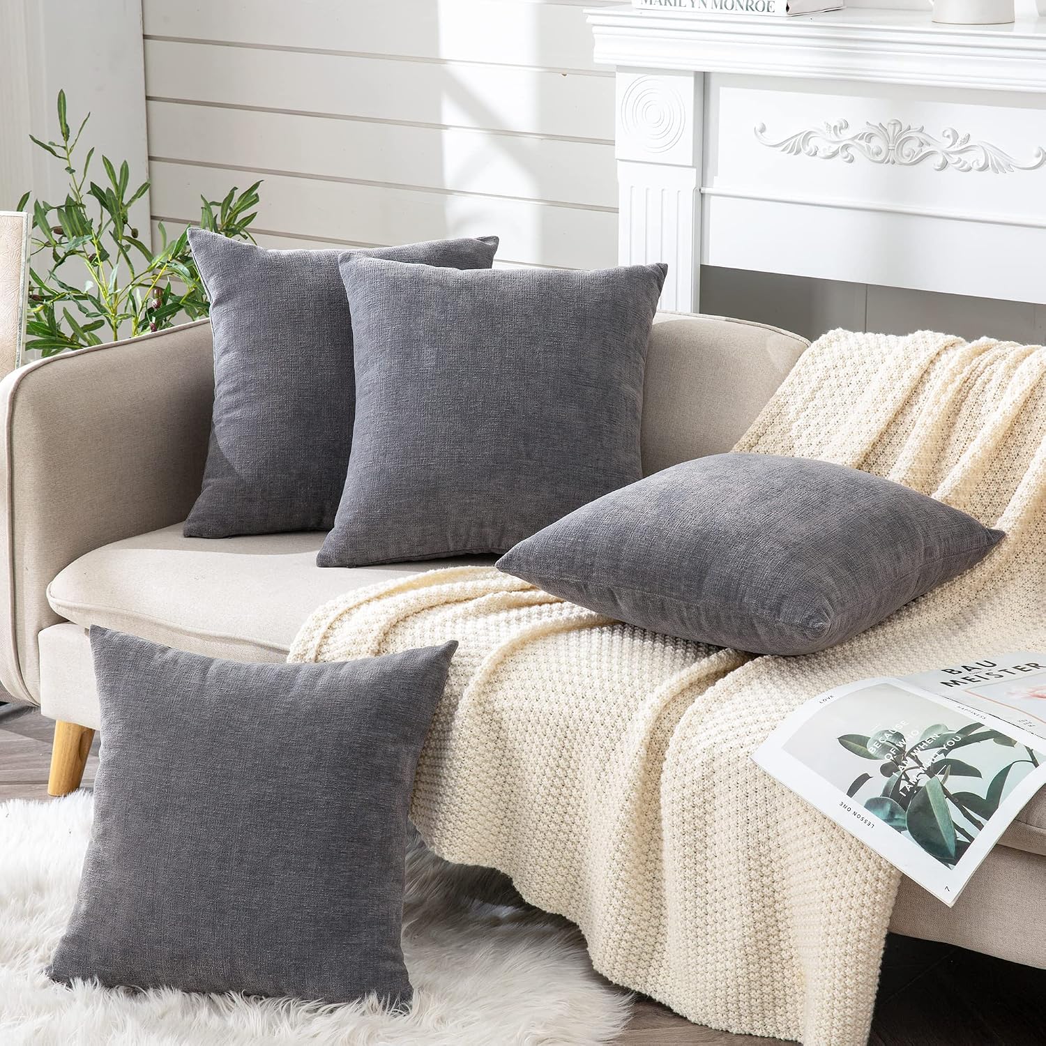 Gawamay Decorative Square Throw Pillow Covers 18"x18" Inch Set of 4, Super Soft Chenille Pillows Cover Fall Pillowcase for Living Room Bedr…
