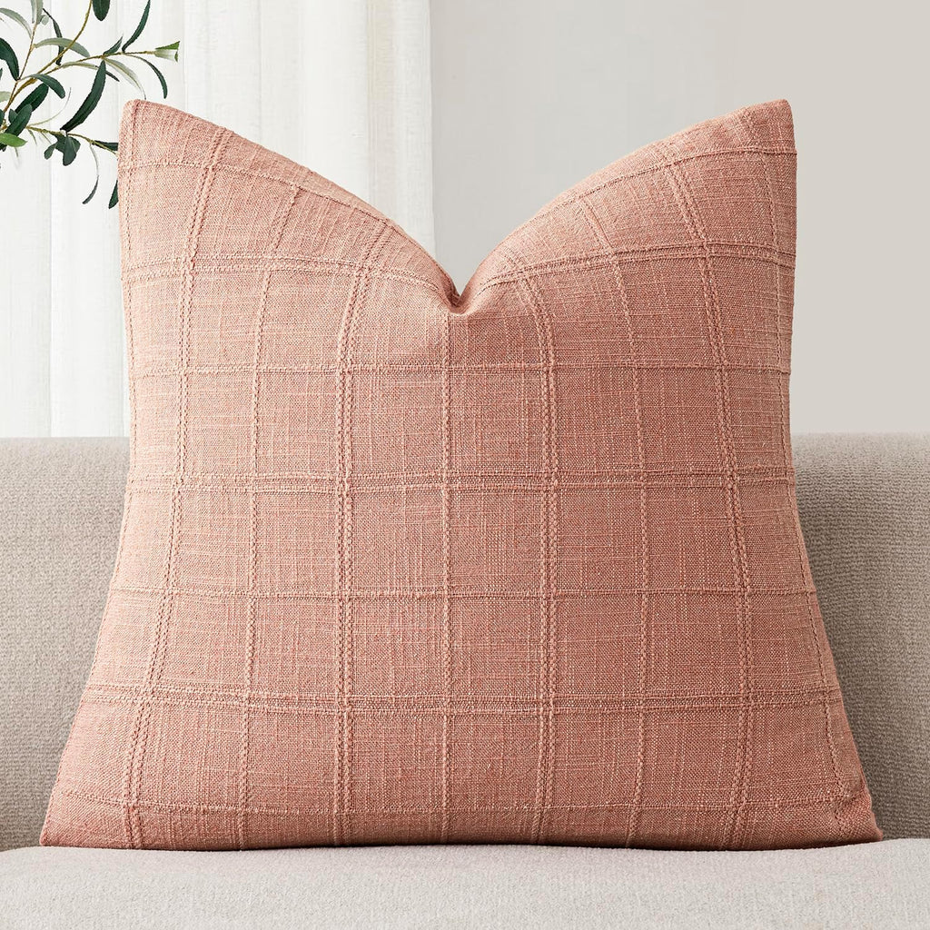 Foindtower Set of 1 Decorative Linen Check Throw Pillow Cover Neutral Farmhouse Vintage Cushion Cover Modern Boho Accent Home Decor for…