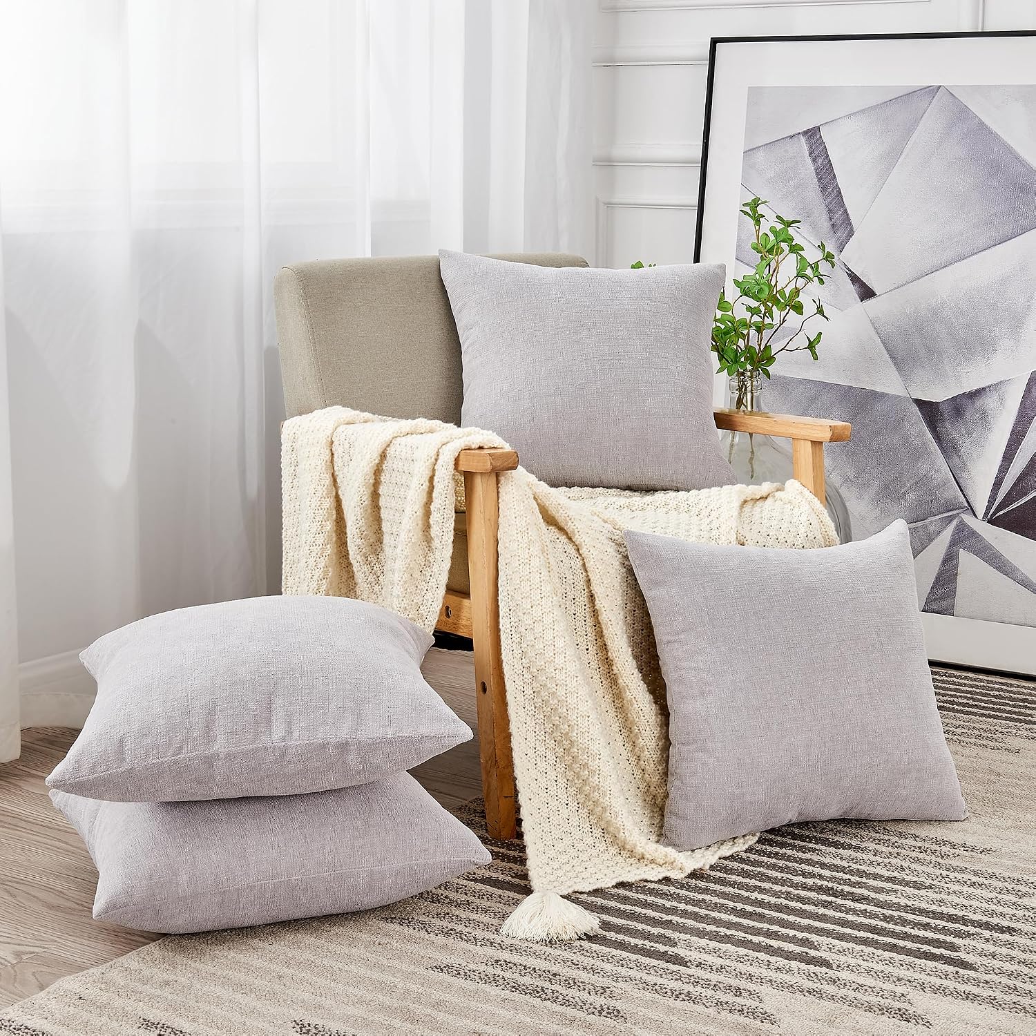 Gawamay Decorative Square Throw Pillow Covers 18"x18" Inch Set of 4, Super Soft Chenille Pillows Farmhouse Fall Pillowcase for Living Room…
