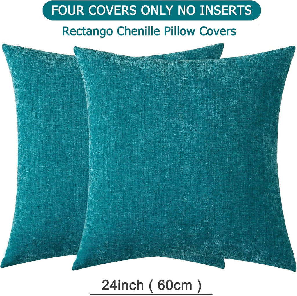 Gawamay Decorative Chenille Throw Pillow Covers 24x24 Inch Pack of 2, Soft Square Couch Pillow Cover for Sofa Cushion Living Room Bedroom S…