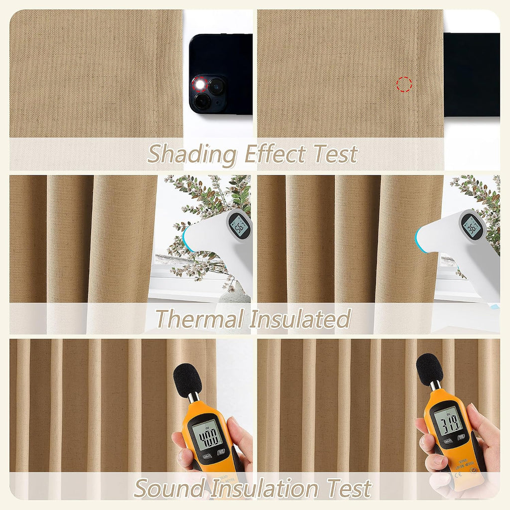 Guken 100% Blackout Linen Curtains 84 Inch Length 2 Panels Set for Living Room Bedroom Back Tab Thermal Insulated Black Out Linen Drapes Ro…