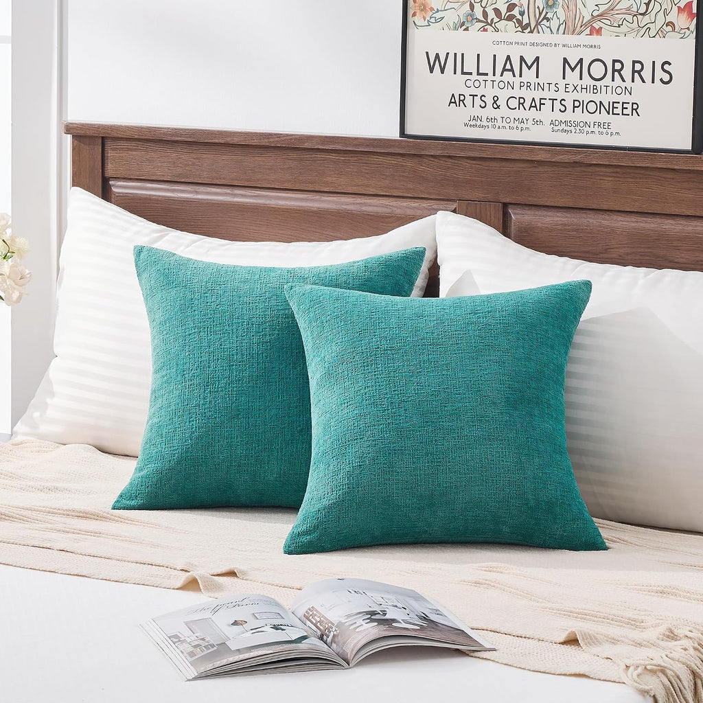 Gawamay Set of 2 Soft Textured Chenille Throw Pillow Covers 22x22 Inch (55x55 CM), Decorative Pillowcases Cushion Covers for Farmhouse Home…
