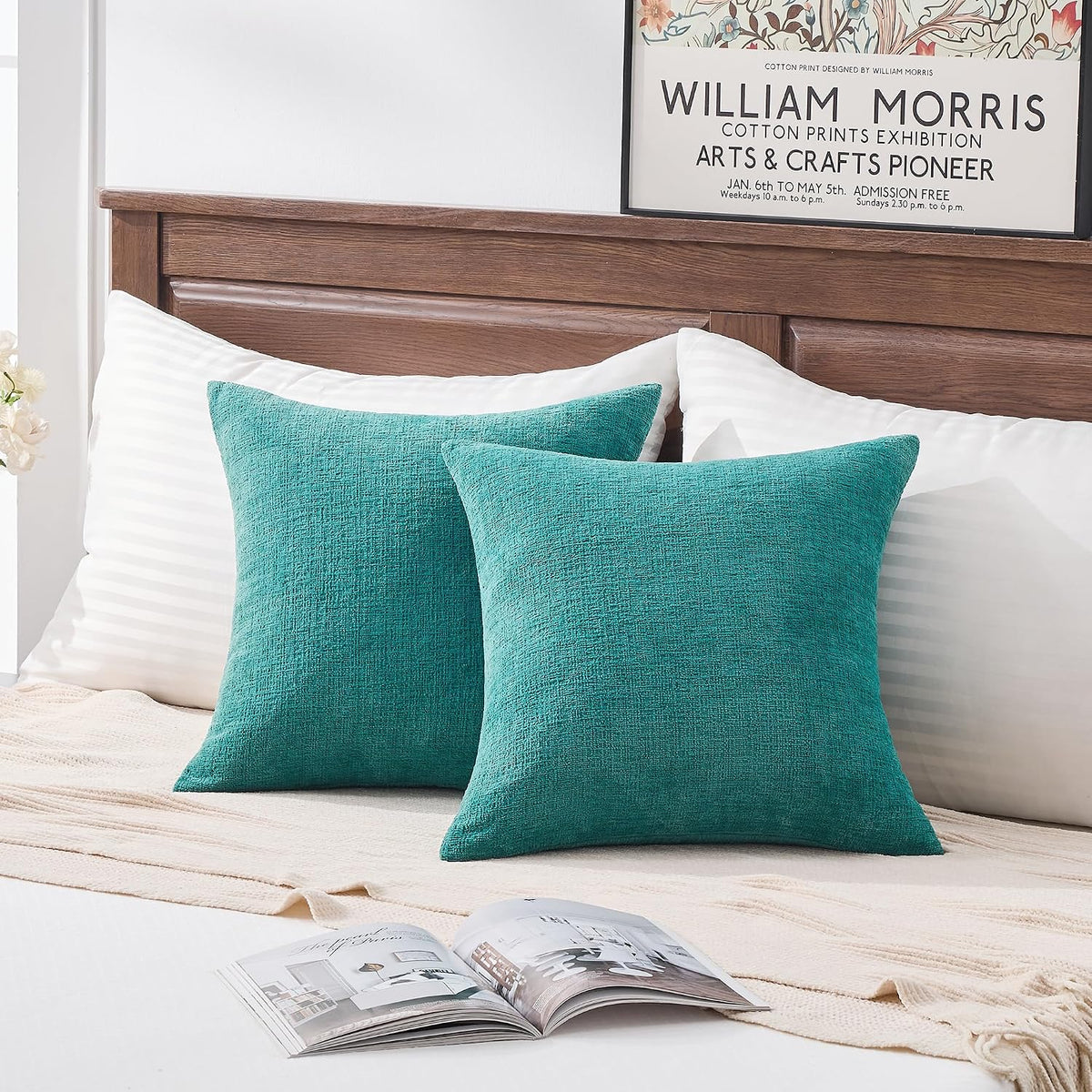 Gawamay Set of 2 Soft Textured Chenille Throw Pillow Covers 16x16 Inch (40x40 CM), Decorative Pillowcases Cushion Covers for Farmhouse Home…