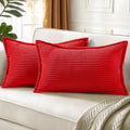 decorUhome Summer Corduroy Red Throw Pillow Covers 12x20 Set of 2 Decorative Soft Boho Farmhouse Lumbar Couch Pillow Covers for Living Room…