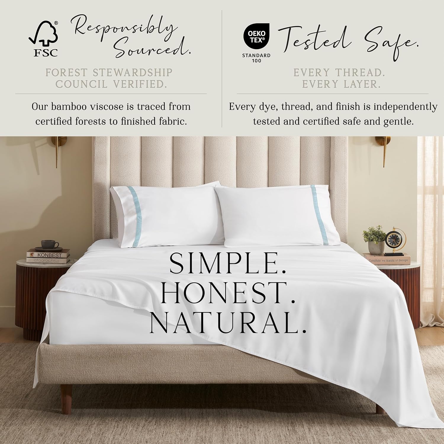 KARISSA MAE Pure Viscose from Bamboo King Size Sheet Set | 100% FSC Certified | Luxuriously Soft | Cooling | 18" Deep Pocket w/Corner…
