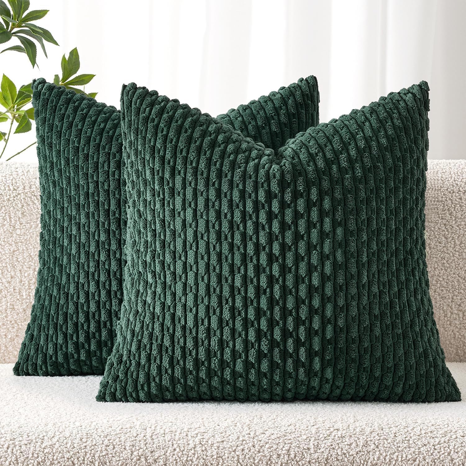 Miulee Army Green Throw Pillow Covers Soft Corduroy Decorative Set of 2 Boho Striped Pillow Covers Pillowcases Farmhouse Home Decor for Cou…