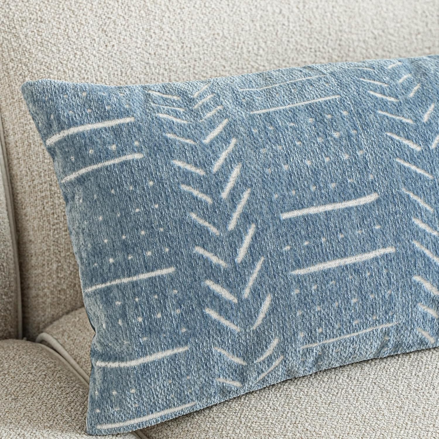 BlissBlush Coastal Blue Decorative Throw Pillow Covers 20x20 Set of 2, Soft Woven Chenille Accent Pillow Covers for Couch Sofa Bed…