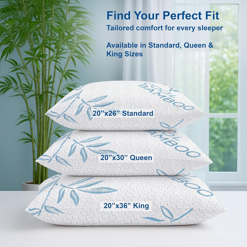 OMEO 2 Pack Bamboo Pillow King Size for Sleeping, Hypoallergenic Cooling Shredded Memory Foam Bed Pillows for Side, Back and Stomach…