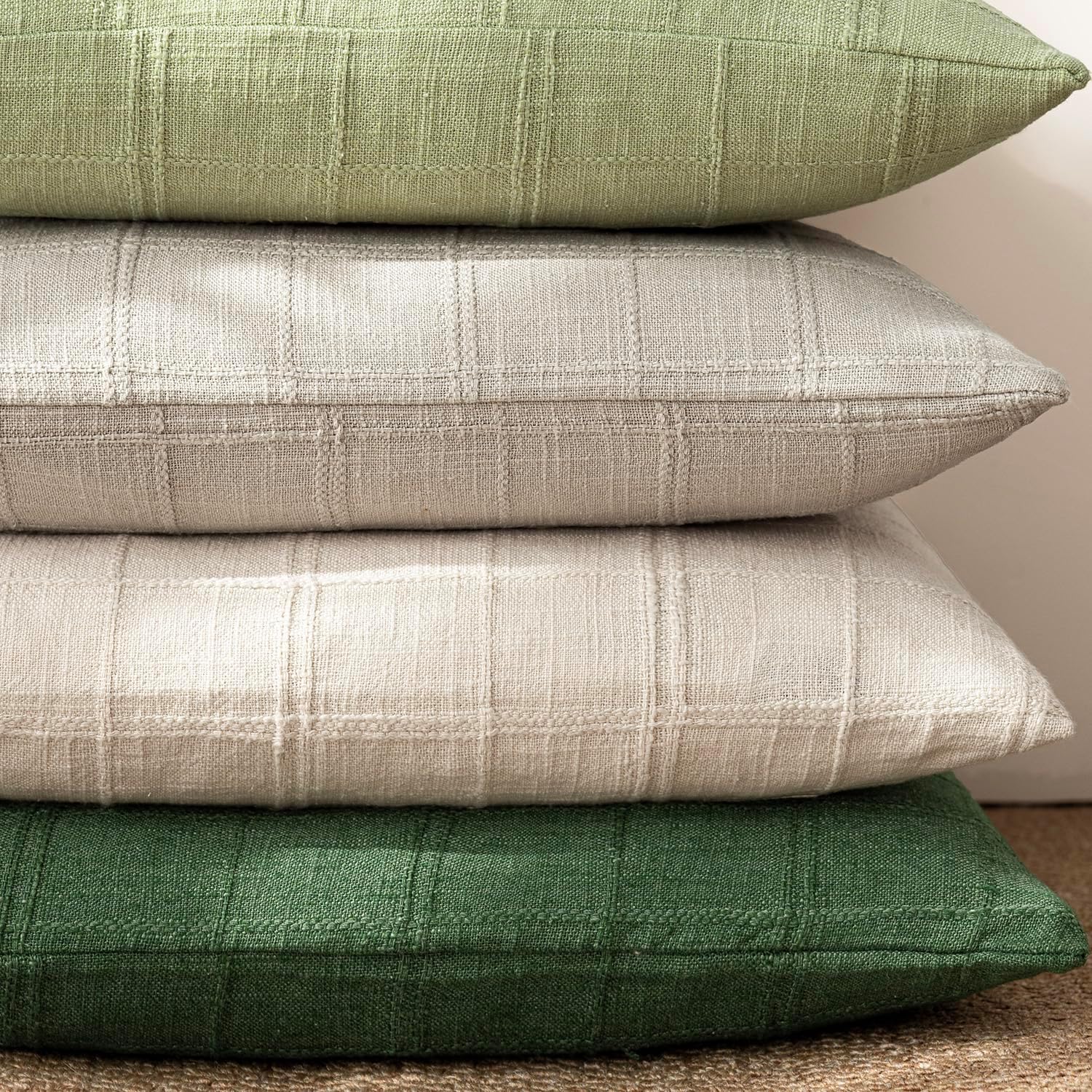 Foindtower Set of 1 Decorative Linen Check Throw Pillow Cover Neutral Farmhouse Vintage Cushion Cover Modern Boho Accent Home Decor for…