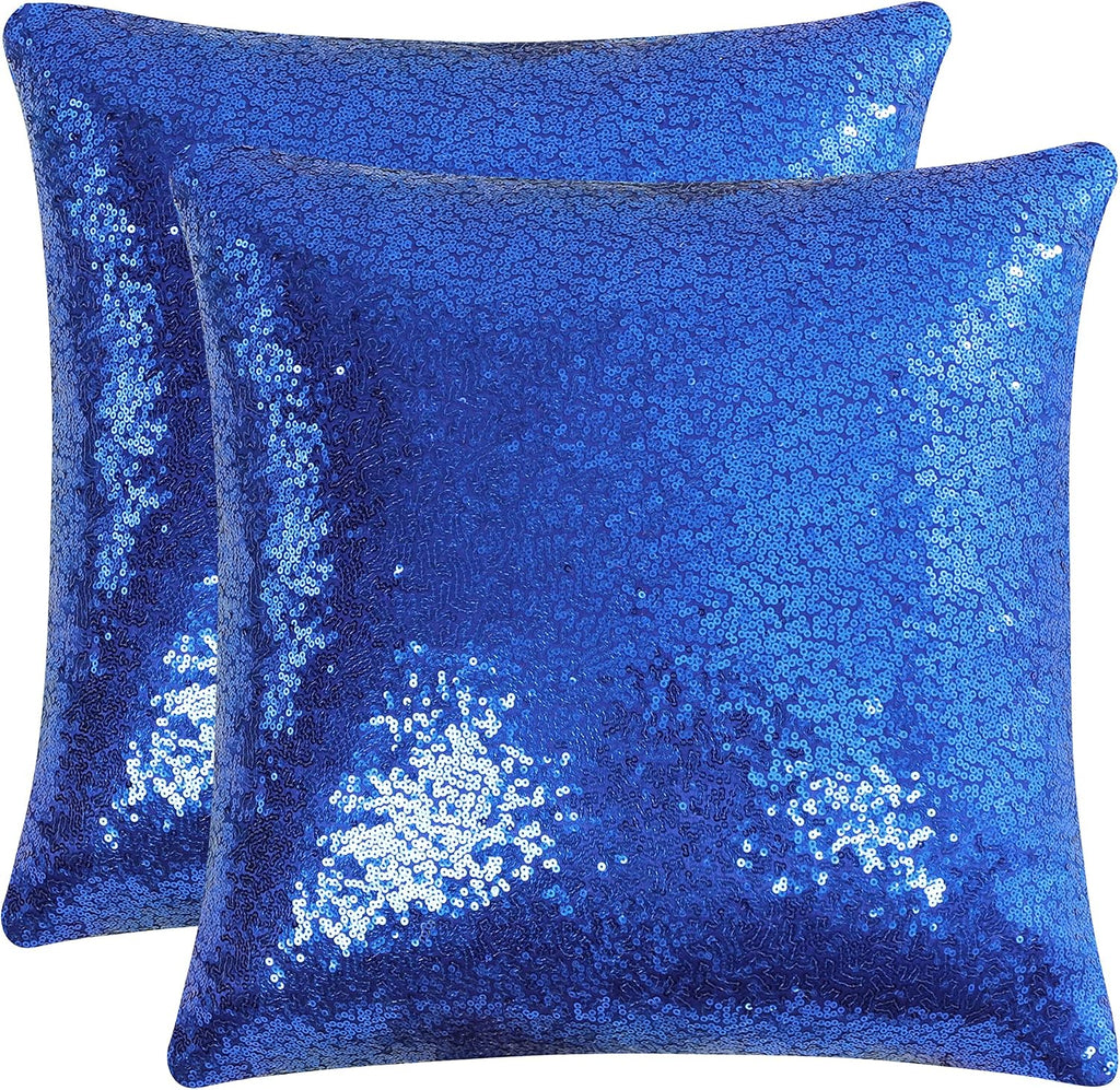 uxcell 2 Pcs Dark Blue Sequin Throw Pillow Covers, Shiny Sparkling Comfy Satin Sequin Cushion Covers, Decorative Pillowcases for…