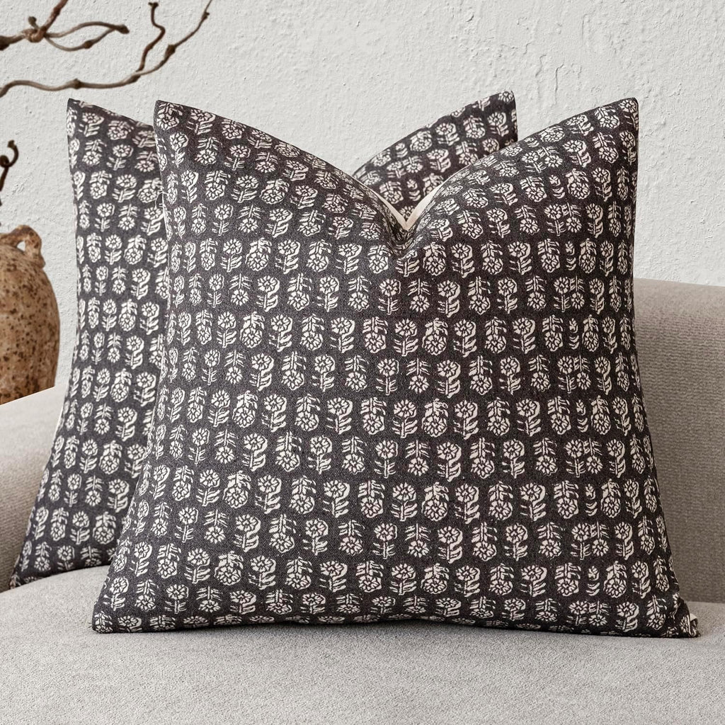 Foindtower Set of 2 Decorative Vintage Floral Print Throw Pillow Covers Neutral Modern Farmhouse Cushion Covers Boho Home Decor for Sofa…