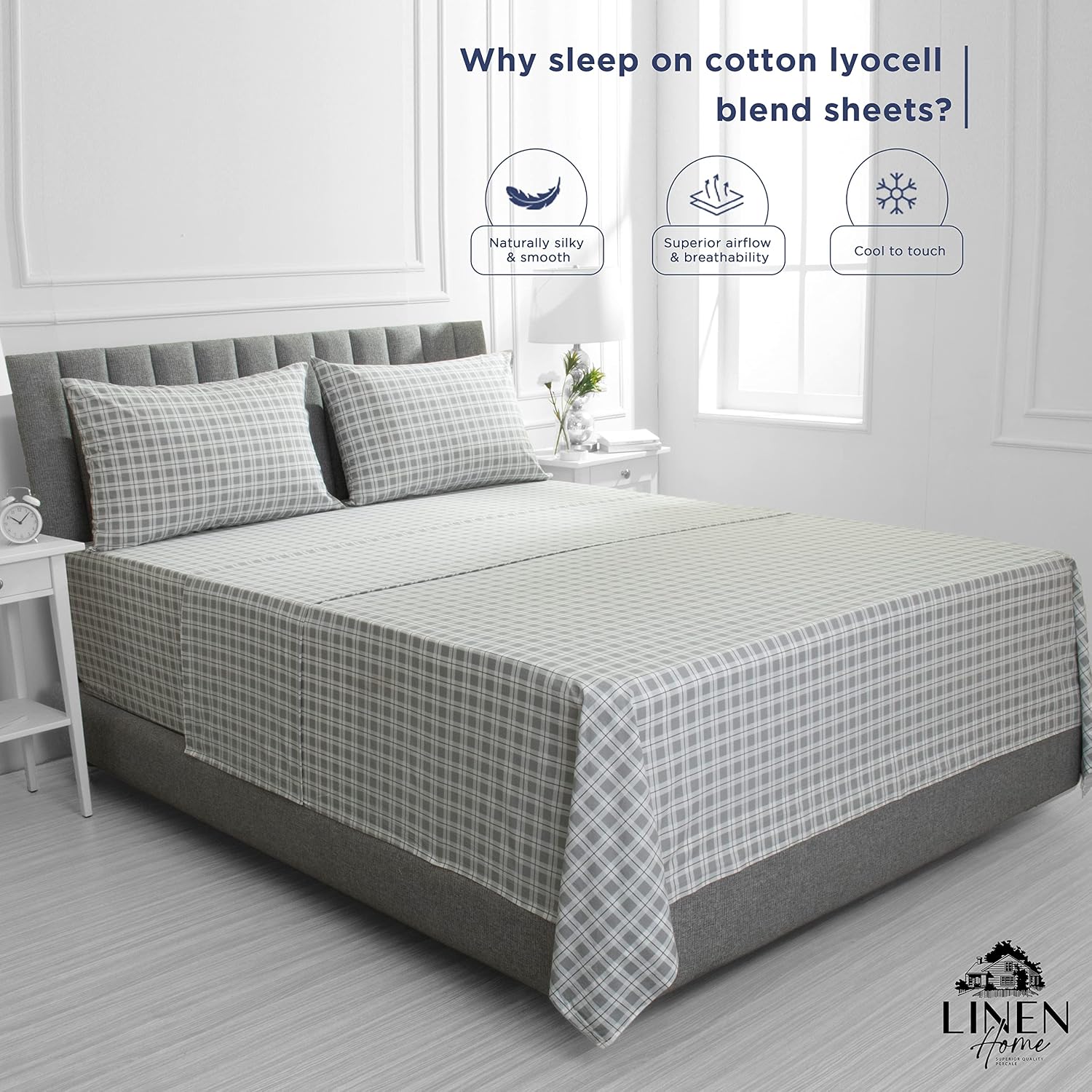 Linen Home Cotton Lyocell Blend Percale Sheet Set Full Size - 4 Piece Deep Pocket Bedding, Pre-Washed & Shrunk, Crisp Cooling Fabric…