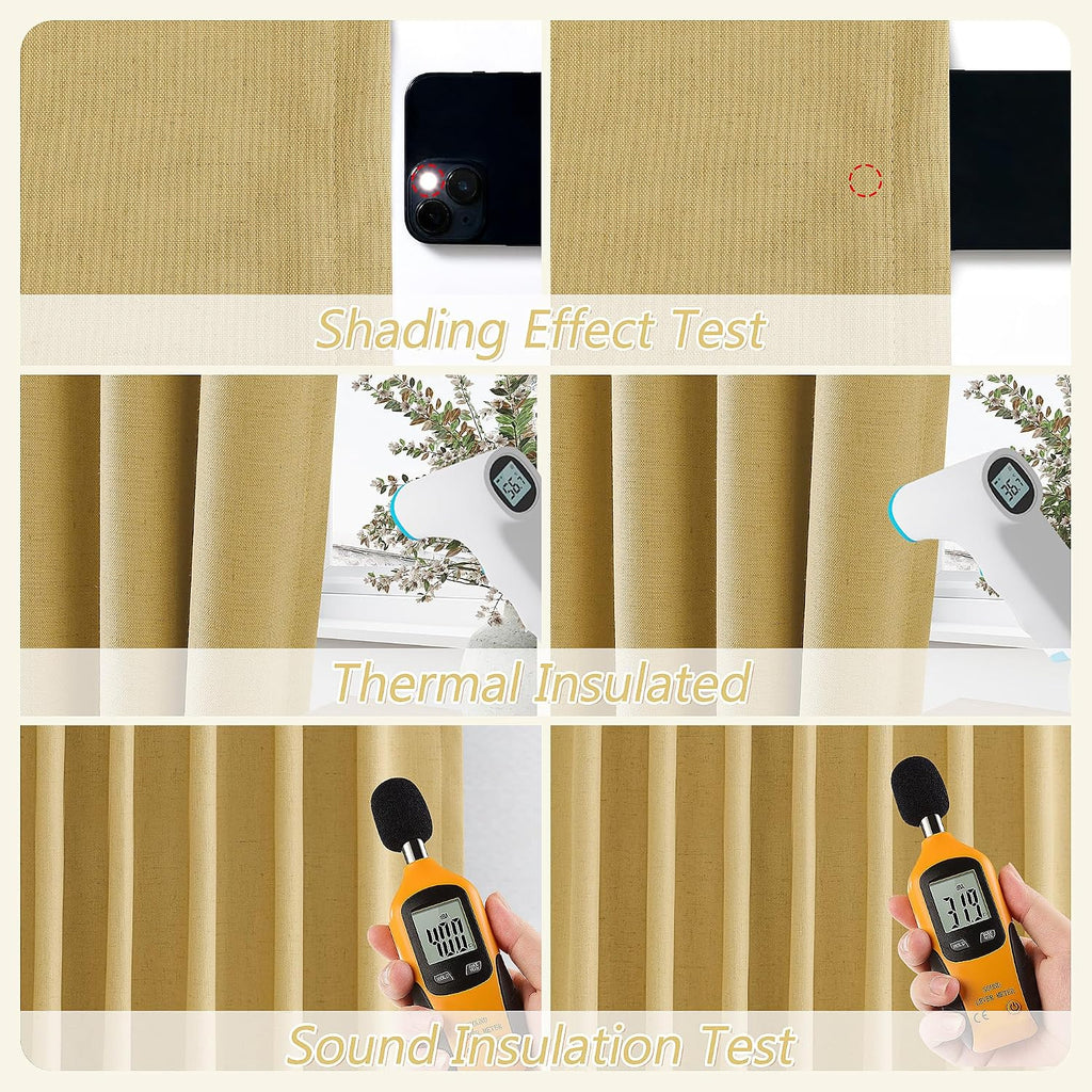Guken 100% Blackout Curtains 108 Inch Length 2 Panels Set for Living Room Bedroom Back Tab Thermal Insulated Black Out Linen Drapes Room Da…