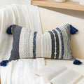 BlissBlush Decorative Lumbar Throw Pillow Cover 14x24 Boho Dark Blue Accent Cushion for Couch Sofa Farmhouse Pillowcase for Bedroom…