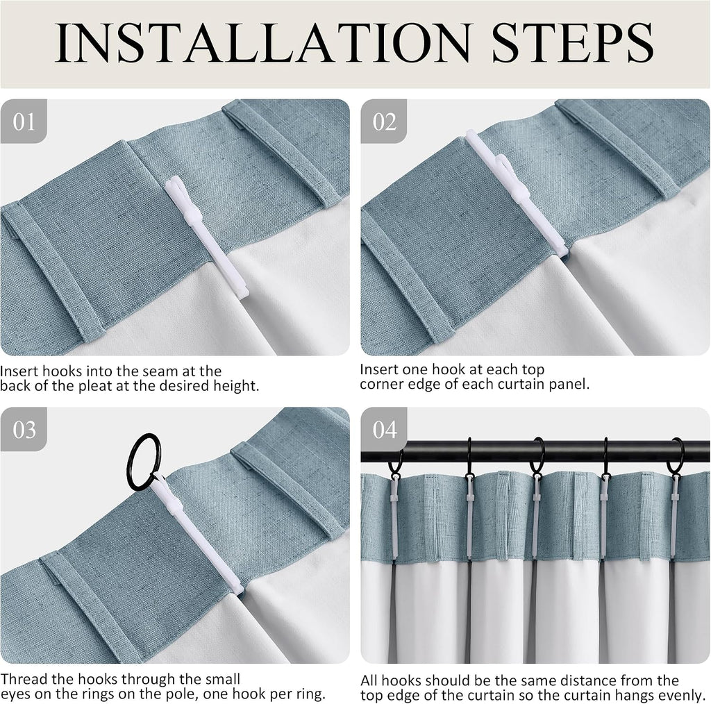 Boodii Blue 108 Inches Long 100% Blackout Linen Pinch Pleated Curtains Thermal Insulate 2 Panels Set for Living Room Bedroom Farmhouse Back…