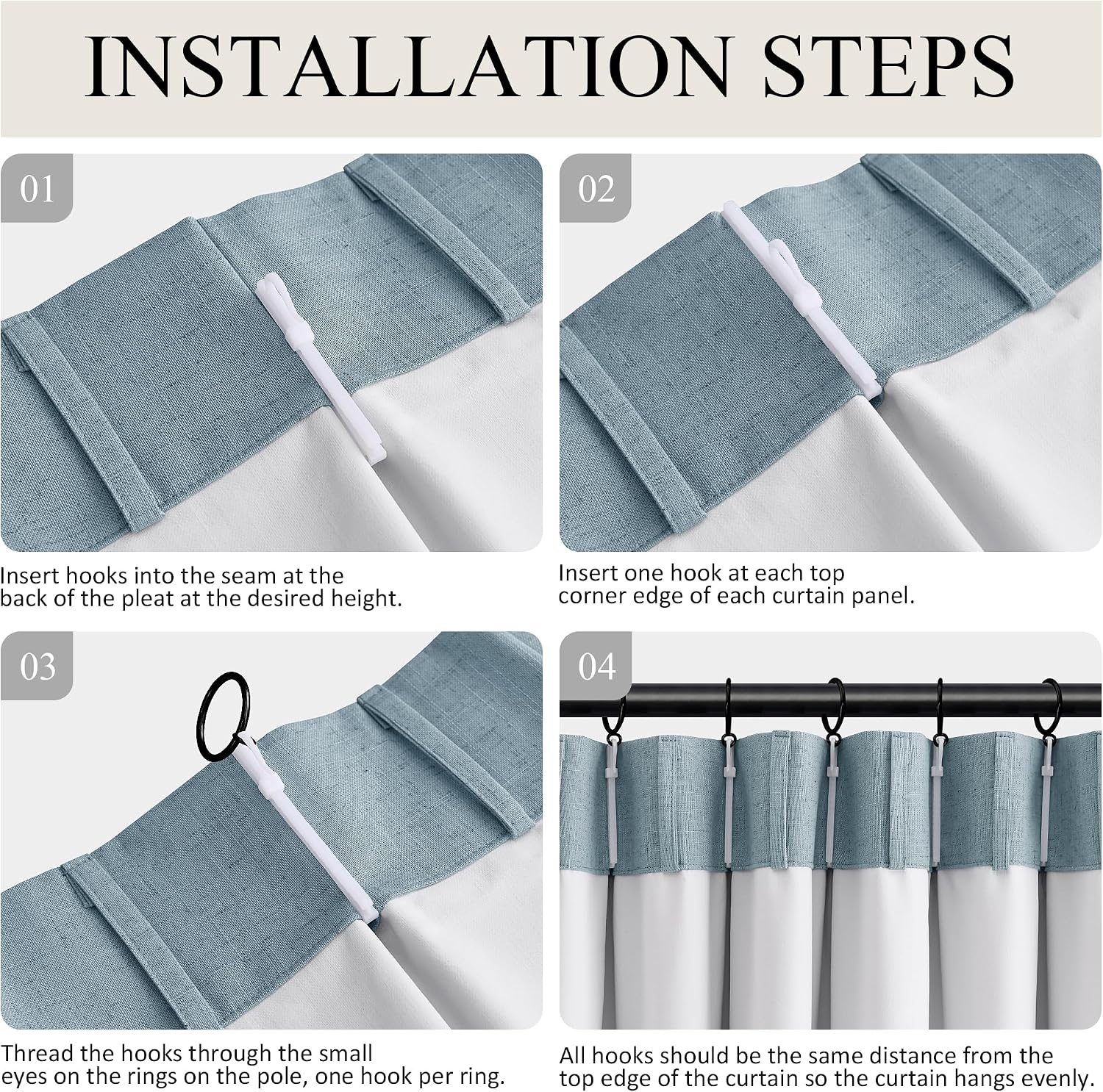 Boodii Blue 108 Inches Long 100% Blackout Linen Pinch Pleated Curtains Thermal Insulate 2 Panels Set for Living Room Bedroom Farmhouse Back…