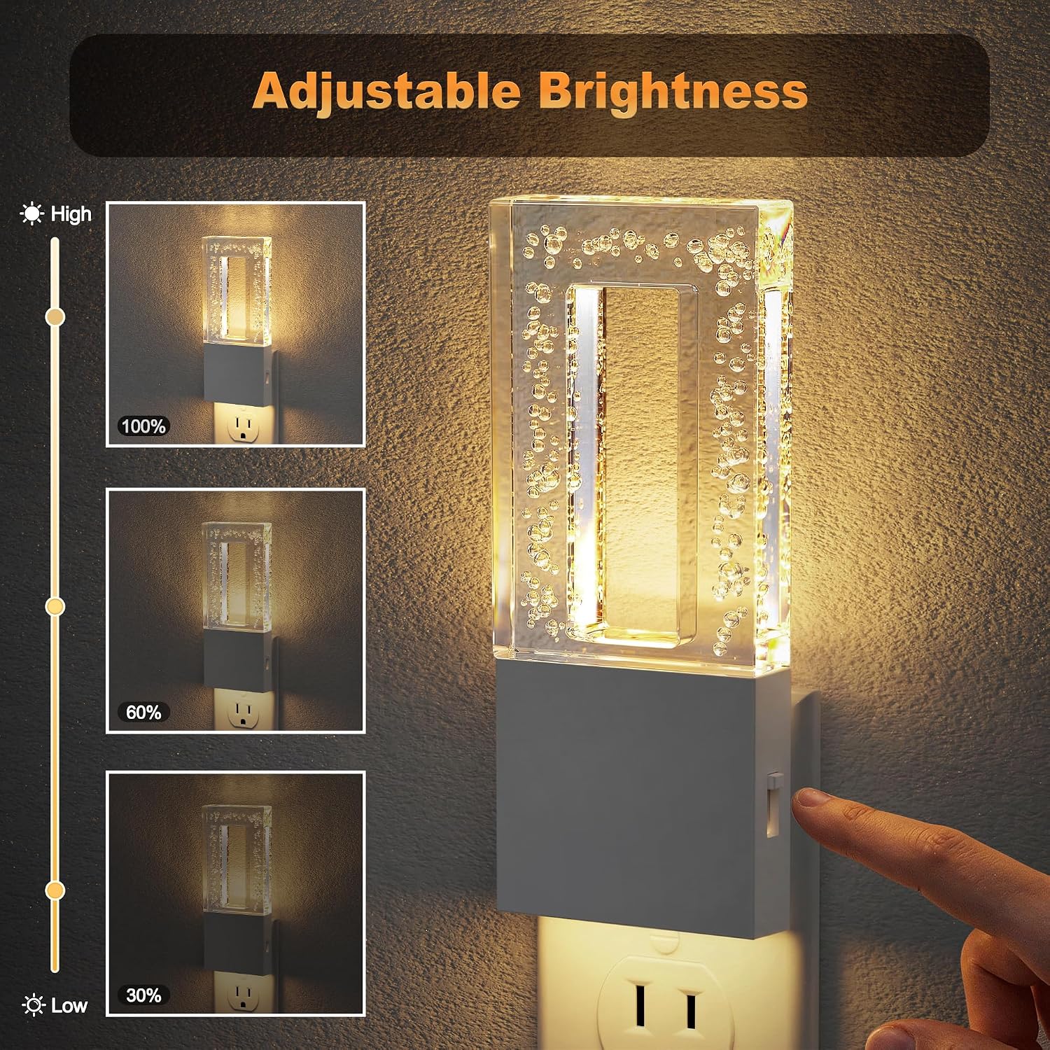 JandCase Night Lights Plug into Wall, Dusk to Dawn Sensor, 3000K Soft White LED, Acrylic Bubble Design, 0-100lm Adjustable Brightness…
