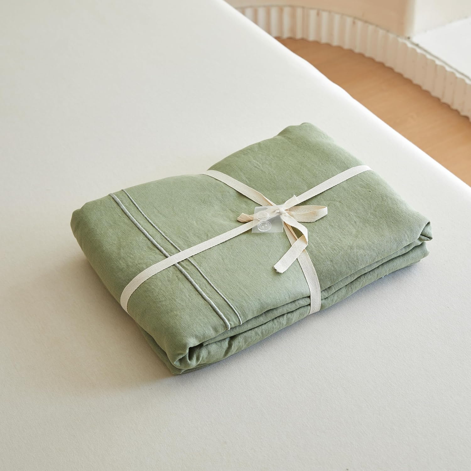 Simple&Opulence 100% Washed Linen Duvet Cover Set 68"x86" - 2 Pieces Soft Farmhouse Comforter Set Double Embroidered with Button Closure…
