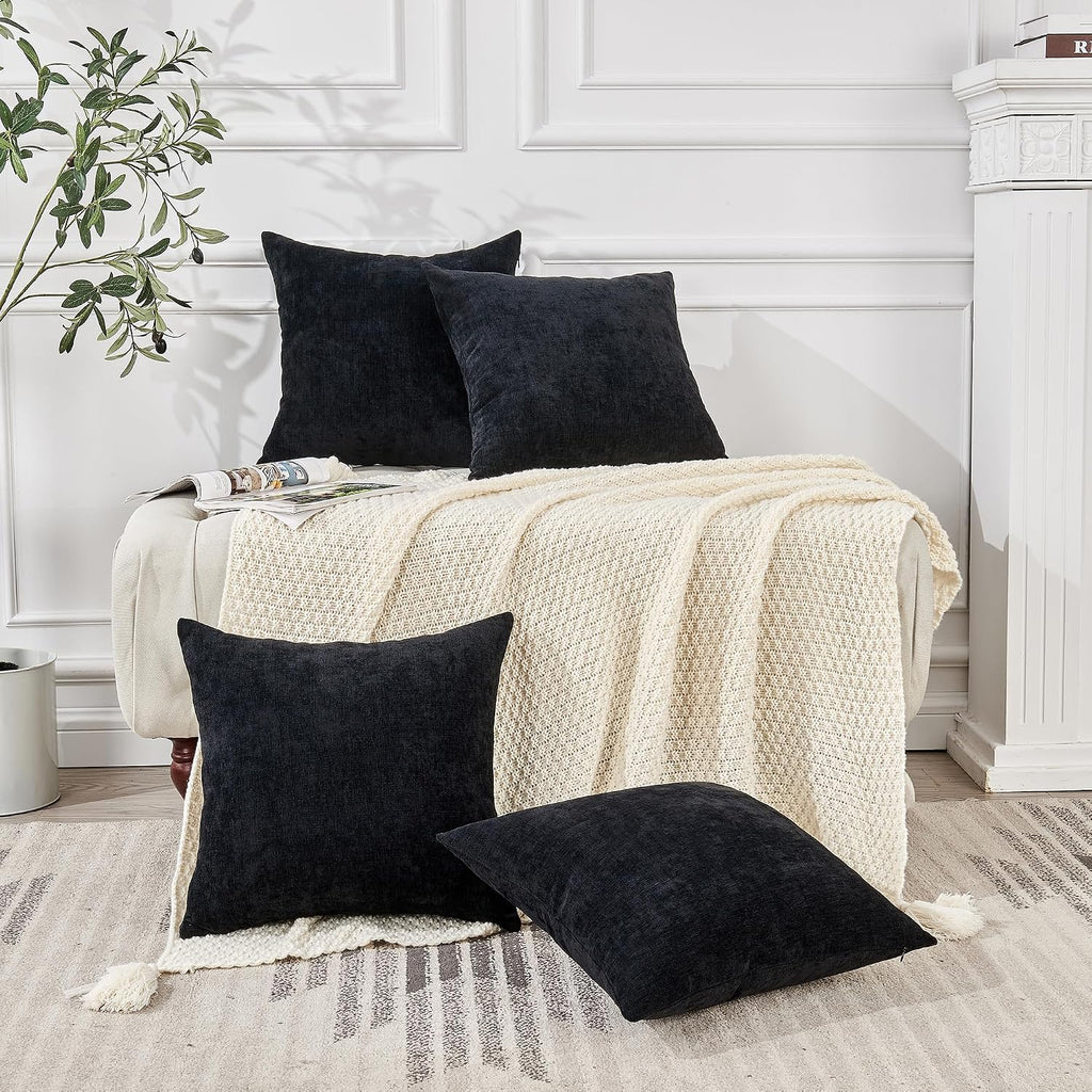 Gawamay Decorative Square Throw Pillow Covers 18"x18" Inch Set of 4, Super Soft Chenille Pillows Farmhouse Fall Pillowcase for Living Room…
