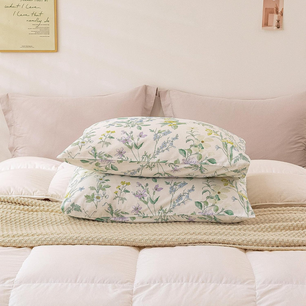 ECOCOTT Floral Pillowcases Standard Size Set of 2, 100% Washed Cotton Pillow Cases with Envelope Closure, Botanical Wildflower Printed…