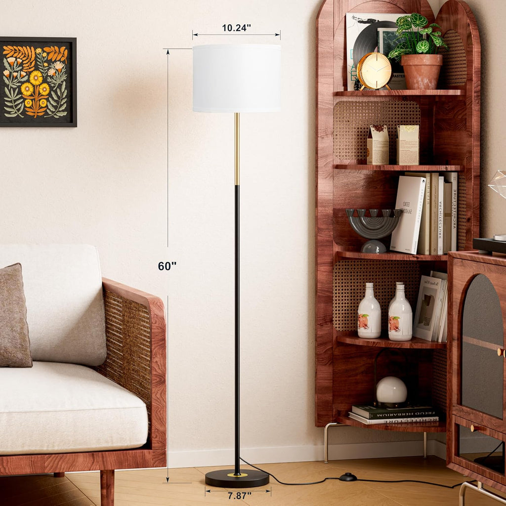 Ambimall 60'' Modern Floor Lamp with Shade, Tall Lamps for Living Room, Bedroom, Office, Dining Room, Gold & Black Lamp Pole(Without Bulb)…