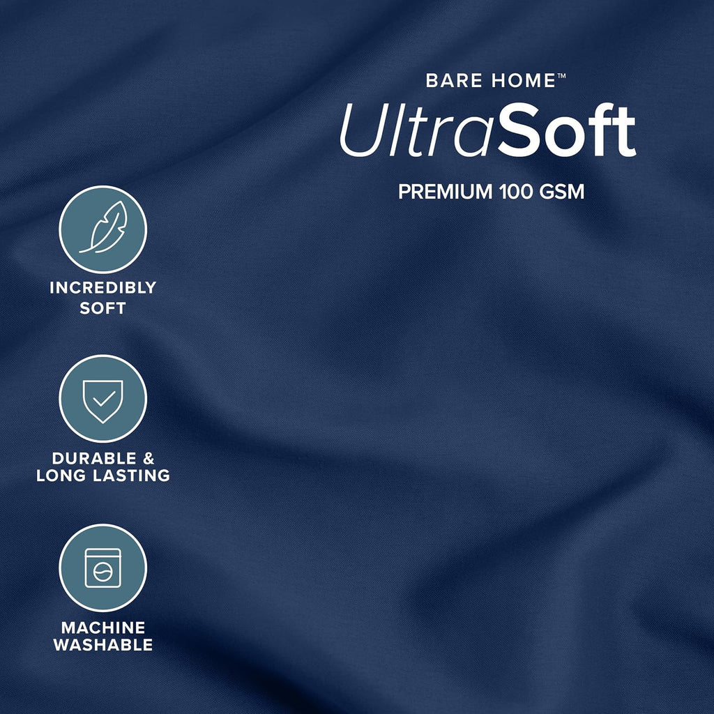 BareHome Bare Home Microfiber Pillow Cases - Standard/Queen Size Set of 2 - Cooling Pillowcases - Double Brushed - Dark Blue Pillowcases 2…