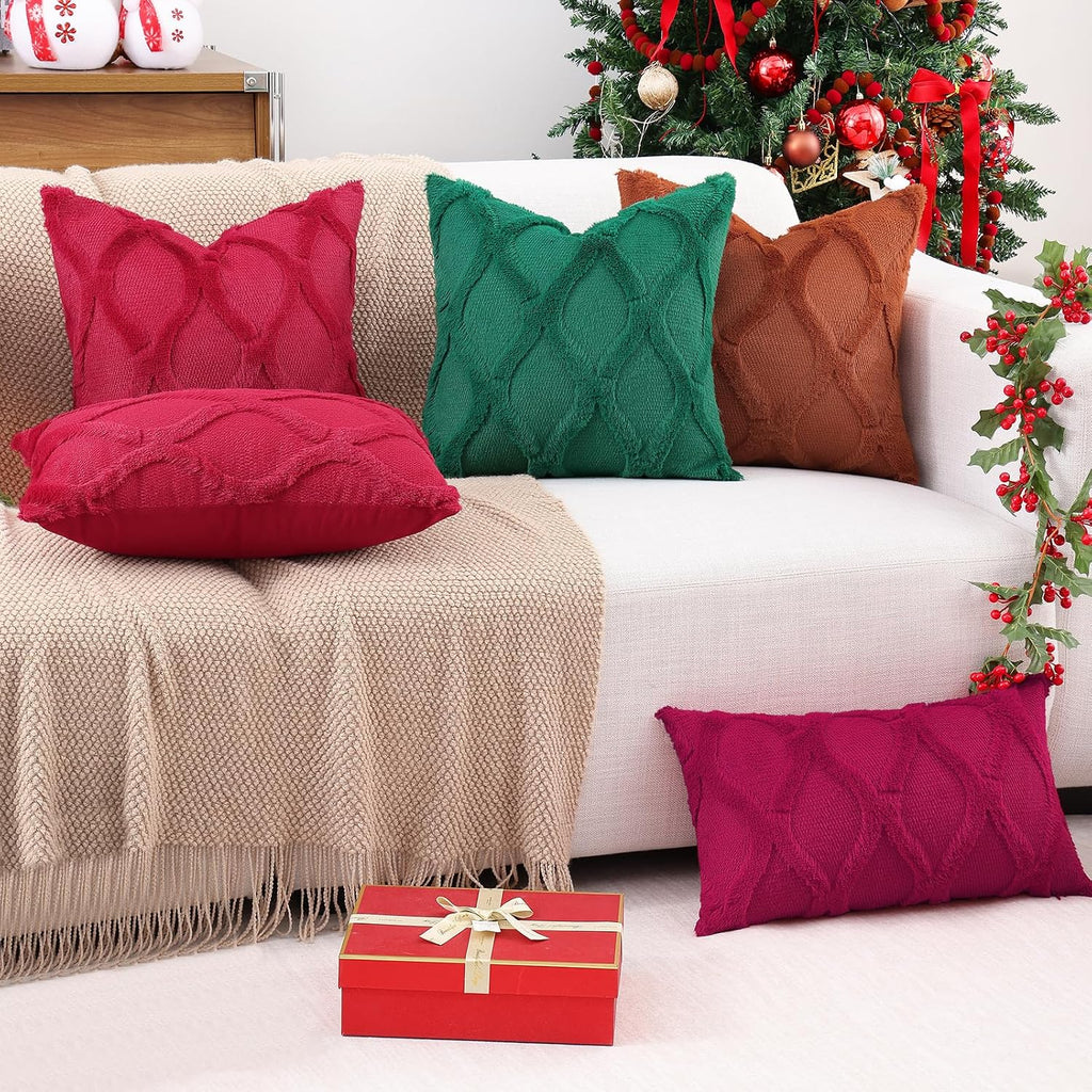 decorUhome Summer Euro Sham Throw Pillow Covers 26x26 Inch Set of 2, Soft Plush Faux Fur Wool Burgundy Accent Couch Pillow Covers for Moder…