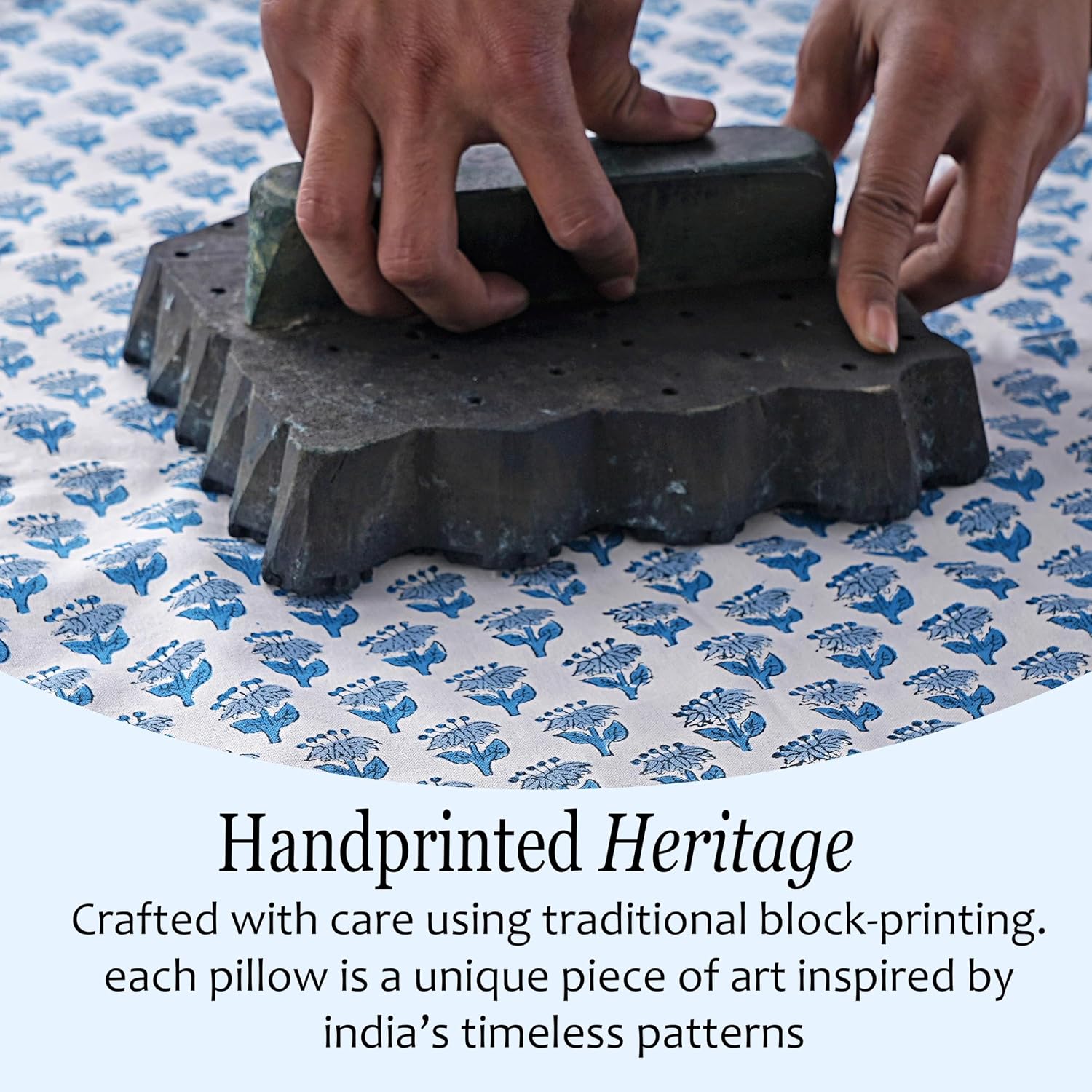 Cottonprintclub CPC Hand Block Print Apatite Blue Ruffle Sham Pillow Cover 54" x 20" inch Hidden Zipper Decorative Pillowcase for Couch, Be…