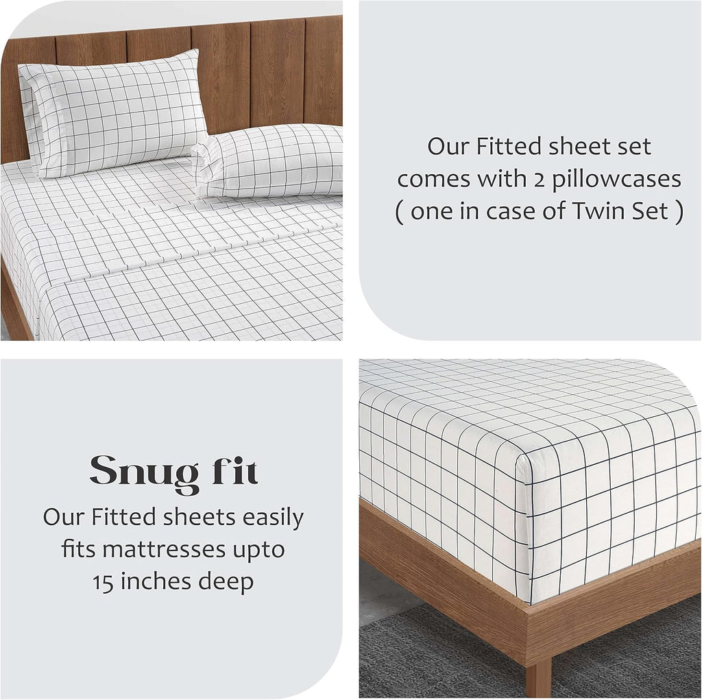 LANE LINEN 100% Organic Cotton Fitted Sheet Queen Plus Pillowcases, Soft Percale Weave Fully Elasticized Snug Fit Printed Deep Fitted…