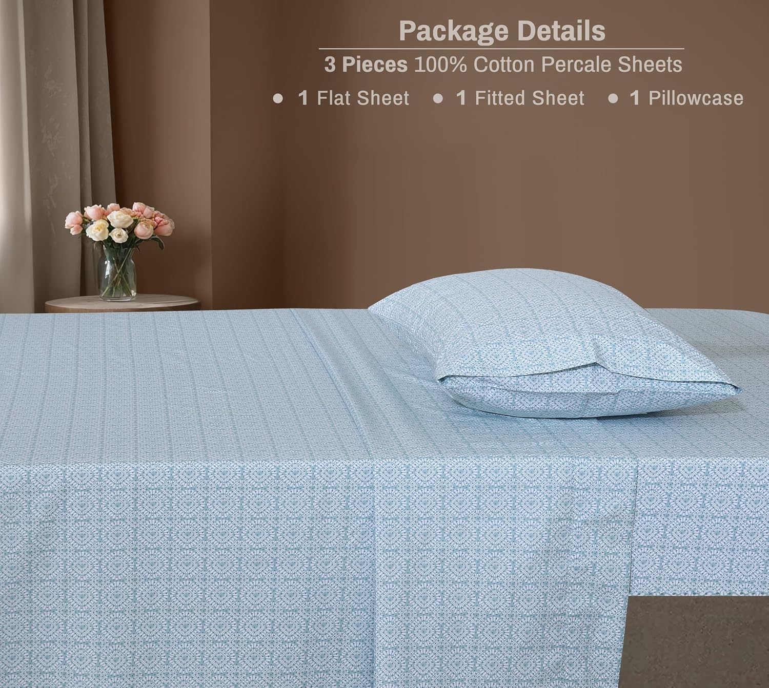Zoyer 100% Cotton Sheets – Twin Size Percale Bedding, Cooling & Breathable, Durable with a Crisp, Soft & Comfortable Feel, 16" Deep Pocket,…
