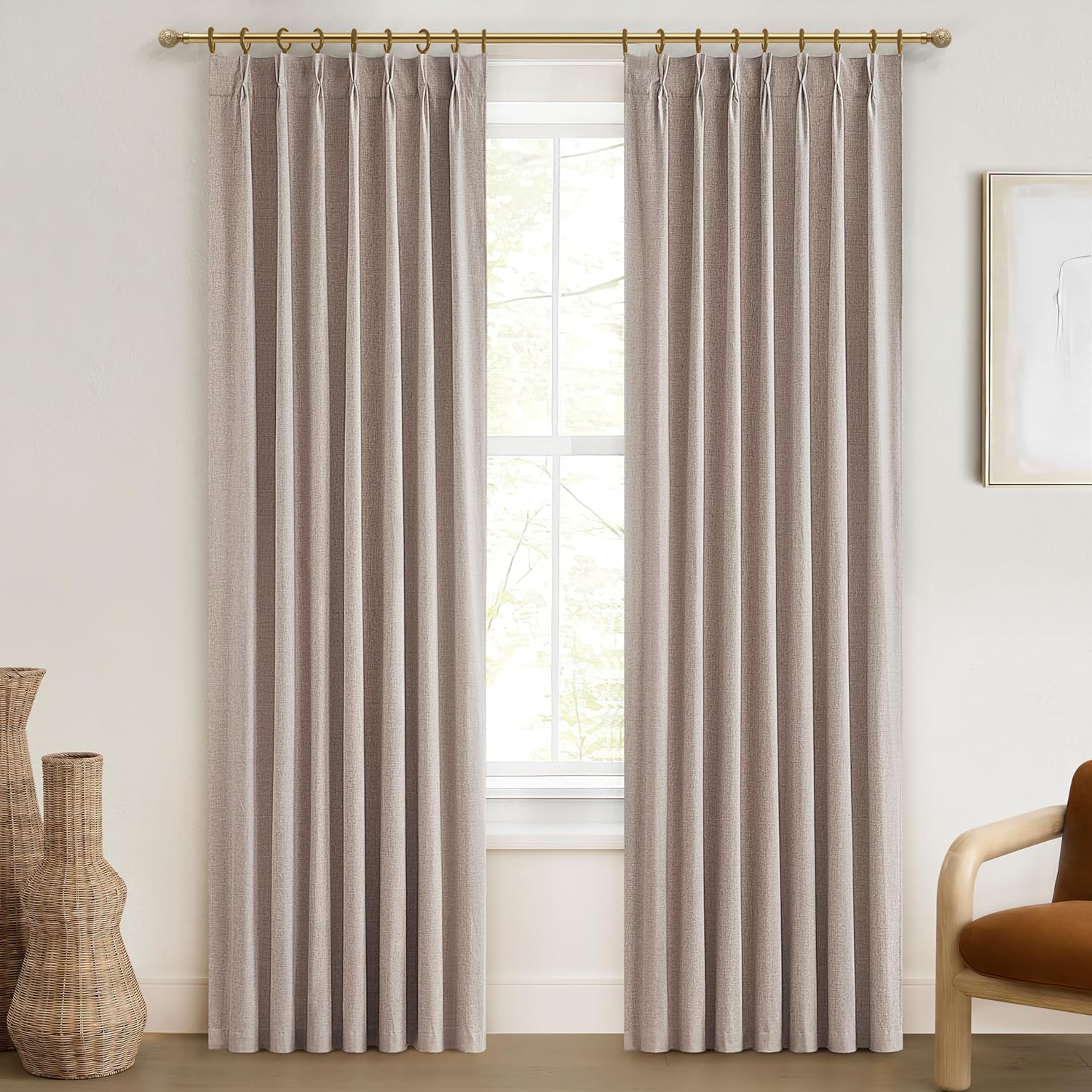 Qjmydeco Room Darkening Curtains for Living Room Boho Drop Cloth Curtains Farmhouse Linen Window Drapes 102 Inches Long Weather Blocking Li…