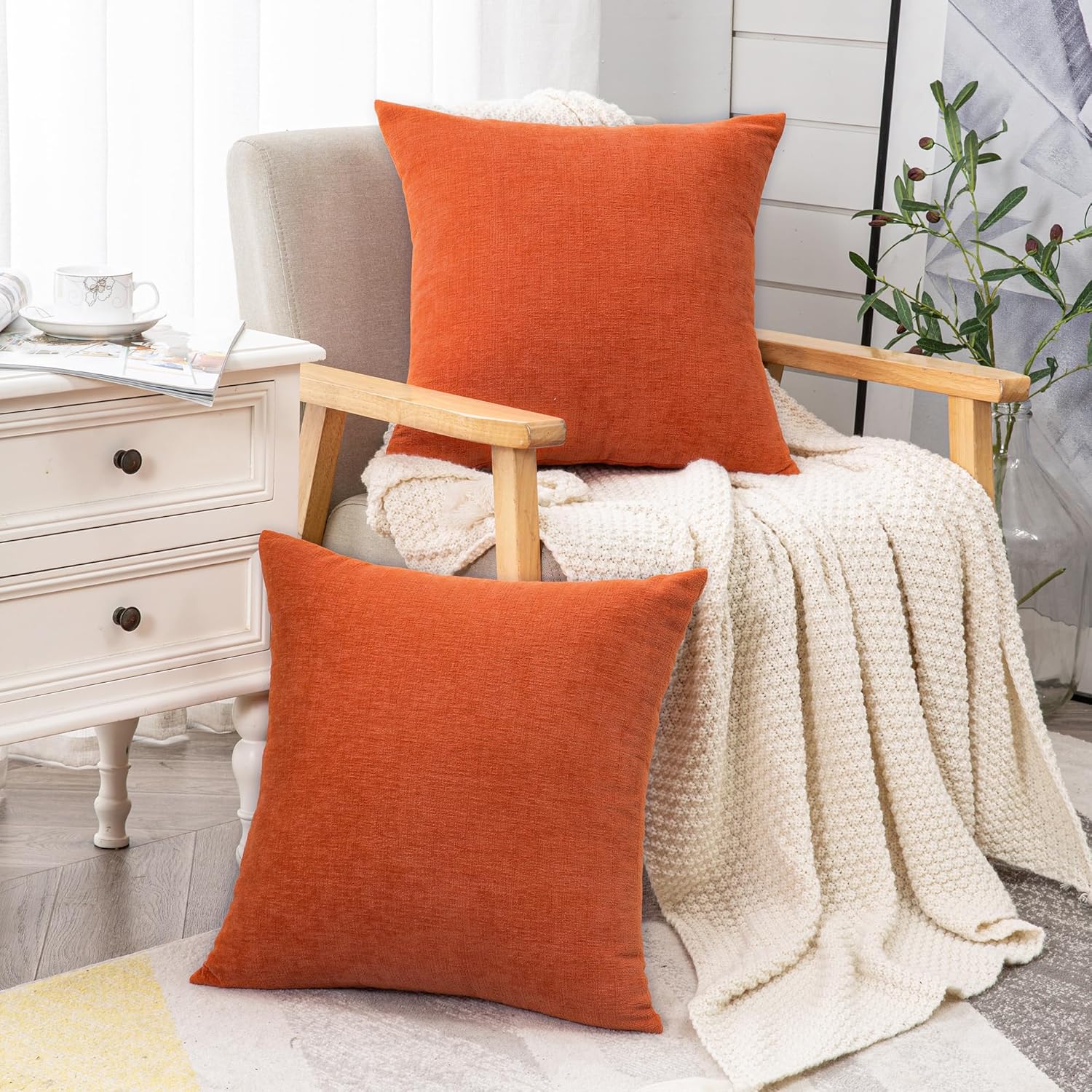 Gawamay Decorative Square 16x16 Inch Throw Pillow Covers Set of 2, Super Soft Chenille Pillows Farmhouse Fall Pillowcase for Living Room Be…