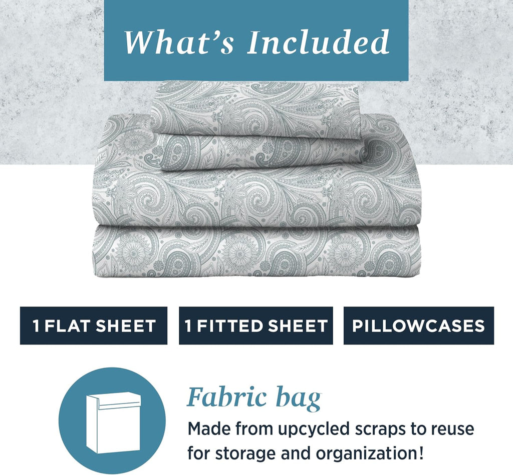 WelhomeByWelspun Welhome Full Size Bed Sheet Set, 100% Cotton Percale Full Size Deep Pocket Super Soft Bedding Set, Cooling, Breathable & E…