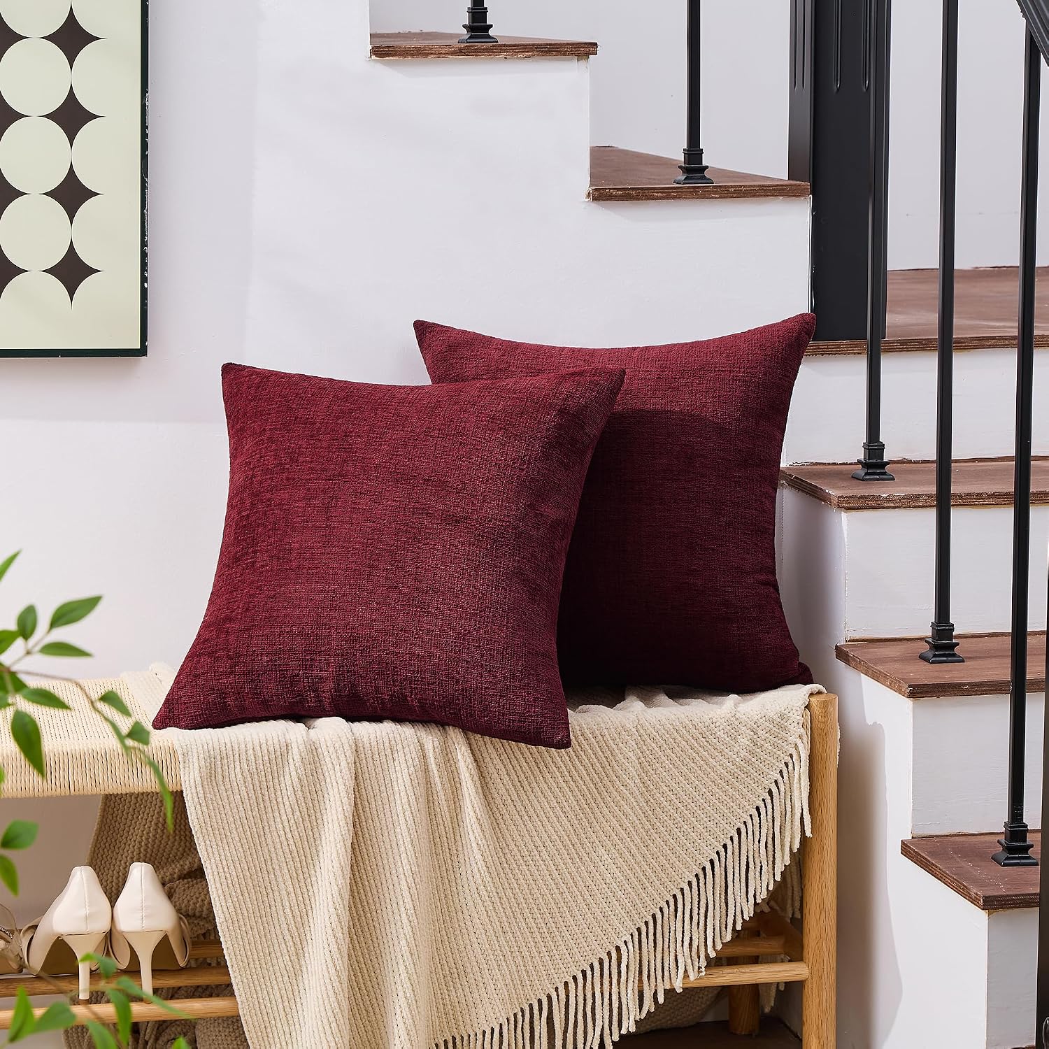 Gawamay Set of 2 Soft Textured Chenille Throw Pillow Covers 16x16 Inch (40x40 CM), Decorative Pillowcases Cushion Covers for Farmhouse Home…