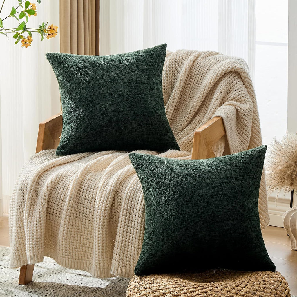 Gawamay Set of 2 Soft Textured Chenille Throw Pillow Covers 16x16 Inch (40x40 CM), Decorative Pillowcases Cushion Covers for Farmhouse Home…