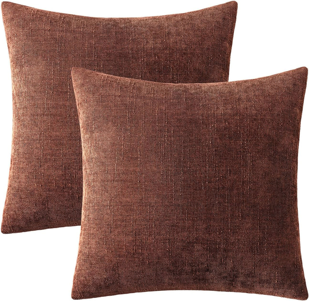 MIULEE Textured Couch Pillow Covers 18x18 Inch Pack of 2, Red Taupe Soft Thick Solid Decorative Chenille Throw Pillows Neutral Farmhouse…