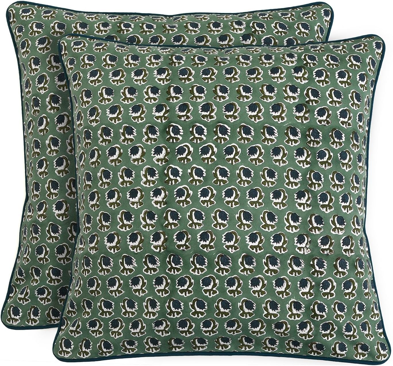 Ridhi Block Print Basil Green Pillow Cover 18" x 18" (Pack of 2) Decorative Couch Pillows for Living Room, Chic Boho Cute Outdoor Pillows C…