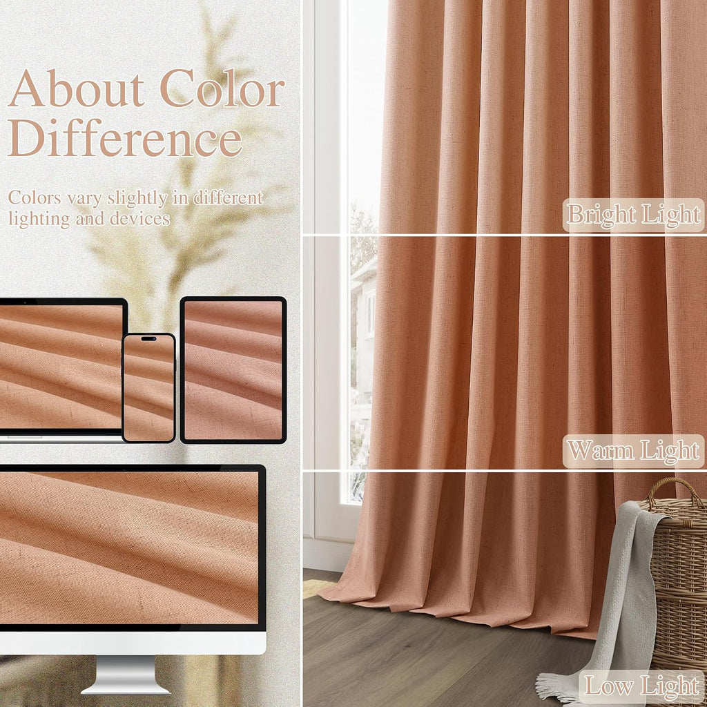 Guken 100% Blackout Curtains 120 Inch Length 2 Panels Set for Living Room Bedroom Back Tab Thermal Insulated Black Out Linen Drapes Room Da…