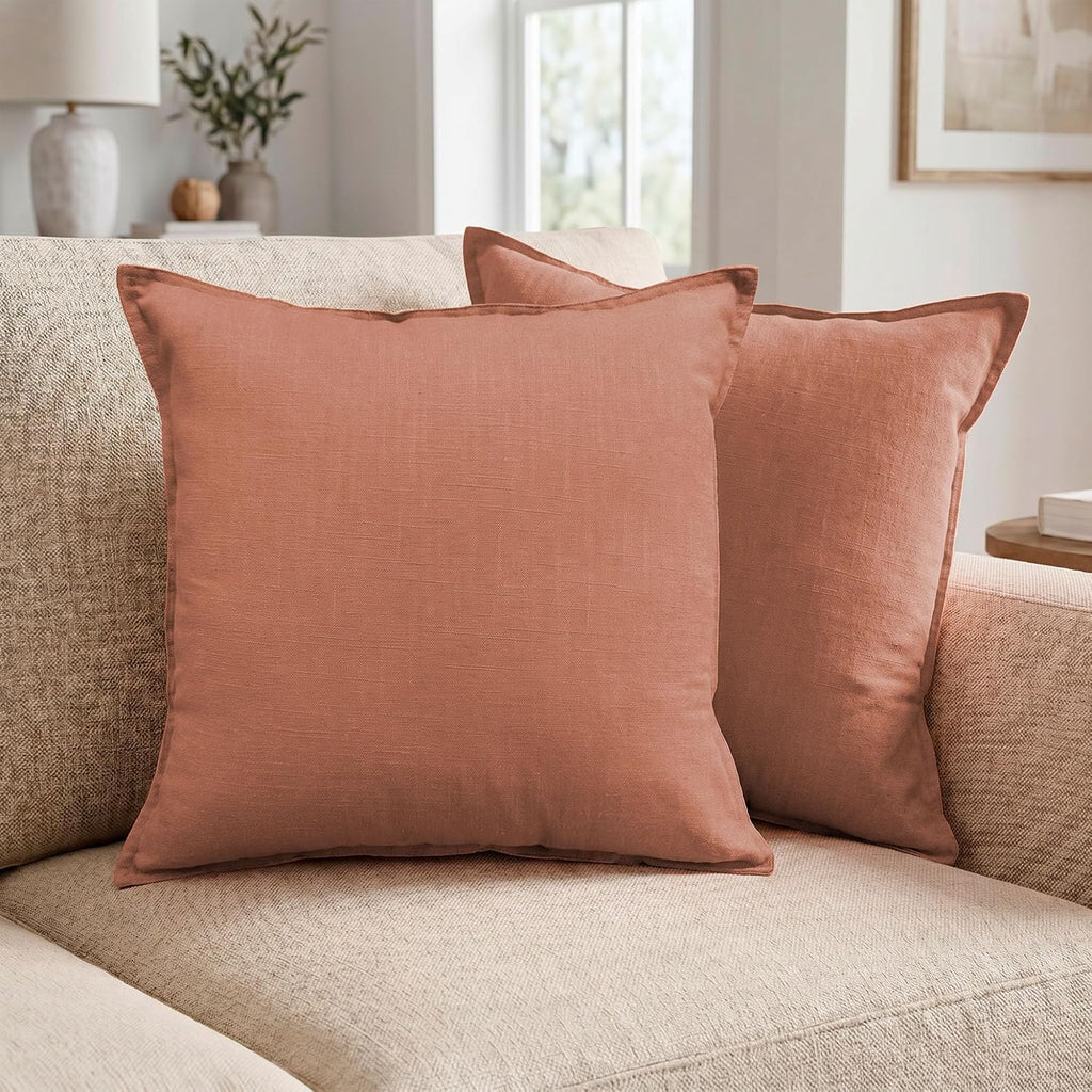 Symplora Cotton Linen Throw Pillow Covers Set of 2, Breathable Non Pilling Decorative Pillow Covers, Machine Washable Cushion Case for…