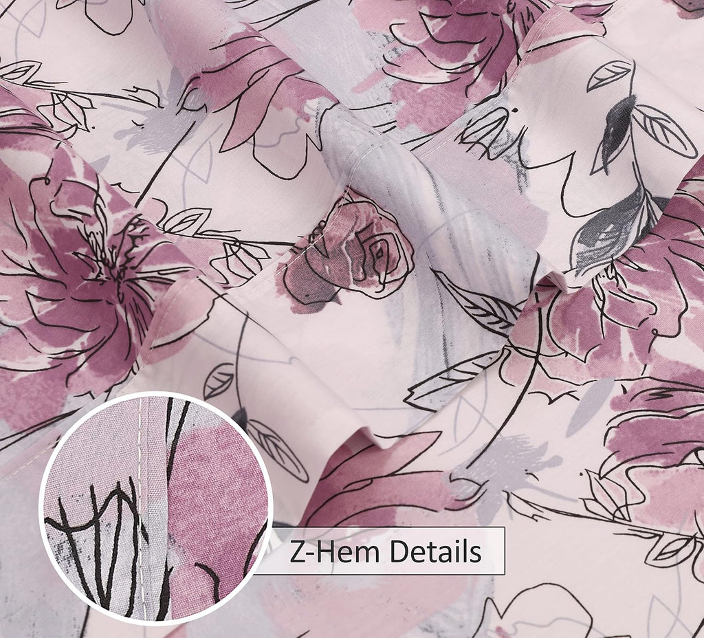 Ruvanti 100% Cotton Bed Sheets, 4 Pcs Bed Sets, Lilac Floral Print Full Size Sheets Set, Soft, Breathable, Deep Pocket Sheets, Cooling Bedd…