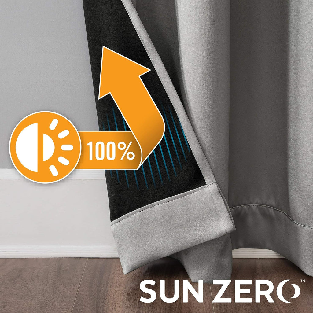 Sun Zero Nordic 2-pack Theater Grade Extreme 100% Blackout Grommet Curtain Panel Pair, 52" x 108", Silver